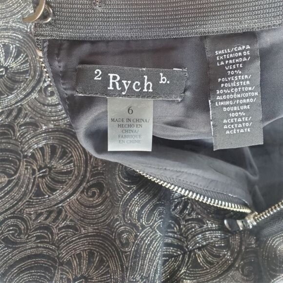 2B.RYCH Womens Skirt SZ 6 Black Gold Metallic Swirl Pleated Lined Knee Zipper - Picture 4 of 10